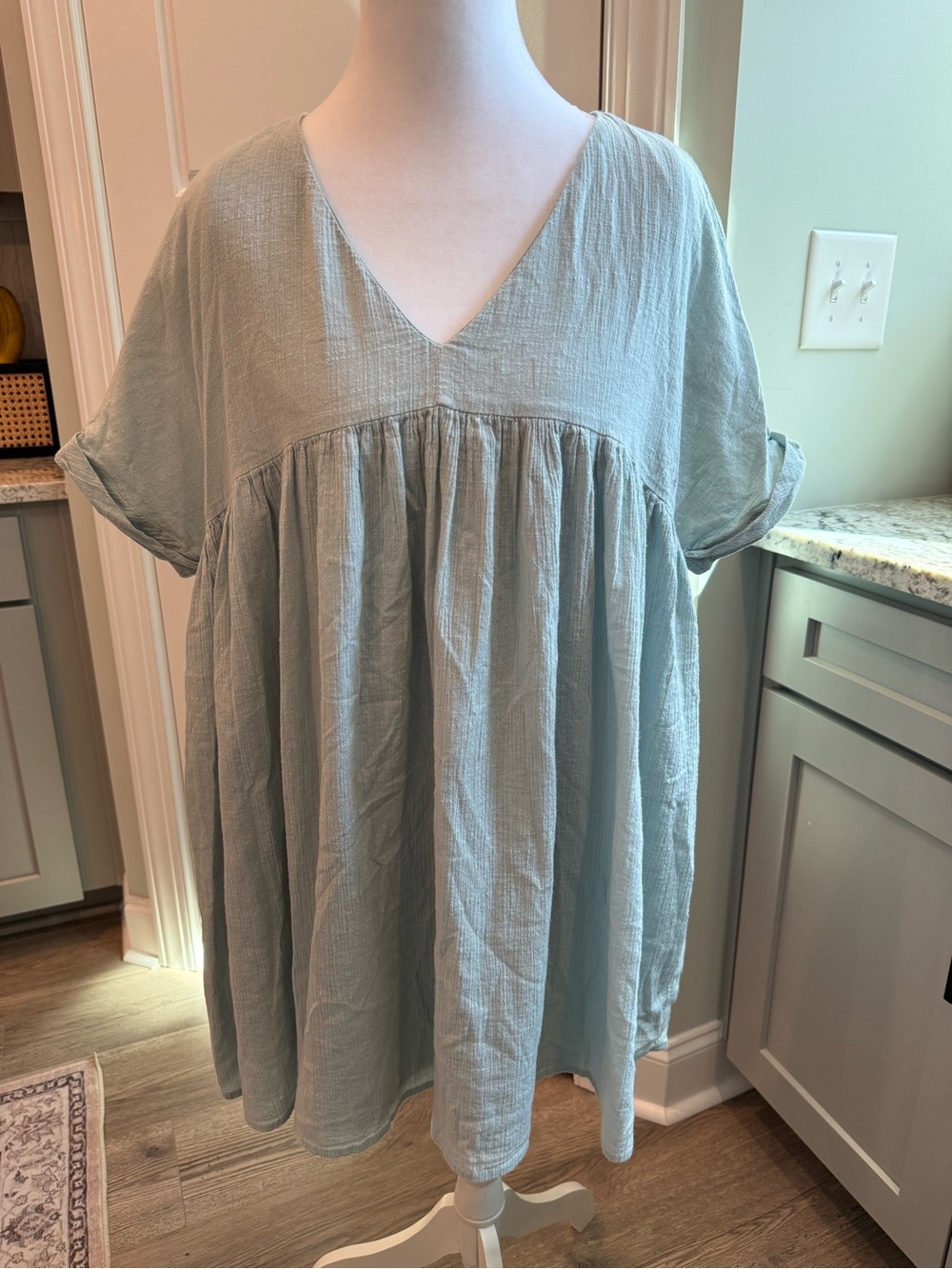 The Impeccable Pig Sage Green Gauze Babydoll Tunic Dress Medium